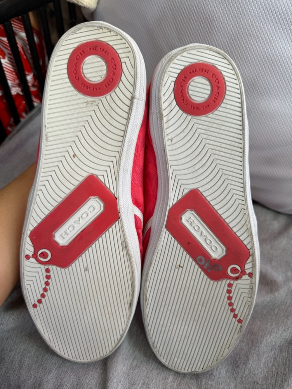 Coach Hot Pink Canvas Lace-Up Sneakers with White Trim - Picture 4 of 7